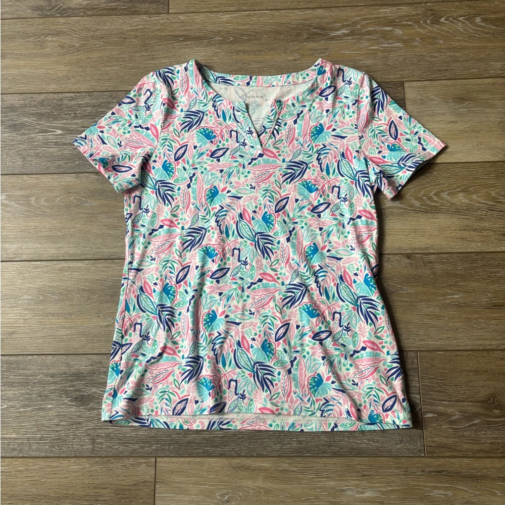 Talbots Shirt Sz S Petite V Neck Coastal Beach Tropical Summer Vacation Cruise